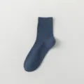 Men's cotton crew socks, dark blue breathable mesh design, comfortable casual daily wear. - One Size / Dark Blue
