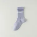 Cotton crew socks for women, stylish striped athletic socks in light purple, soft daily wear. - One Size / Light Purple