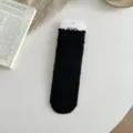 Black ruffled mid-tube socks, solid color cotton stacked socks for women, Korean ins style. - One Size / Black