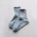 Non-slip yoga socks for women with cute peach embroidery, silicone grip soles, mid-calf length. - One Size / Light Grey Peach