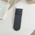 Dark grey ruffled crew socks women solid color cotton stacked socks autumn winter fashion - One Size / Dark Gray