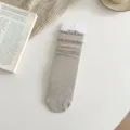 Solid color ribbed ruffle top women mid-tube socks, Korean ins style casual stacking socks. - One Size / Light Coffee