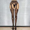 Plus size black fishnet pantyhose sexy hollow out suspender tights hot girl sexy lingerie. - One Size (40-80kg) / BC-4111