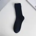 Women black fuzzy cuff ribbed mid tube socks autumn winter warm casual daily wear fashion - One Size / Black