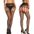 Black rhinestone fishnet stockings sexy lingerie suspender pantyhose for women fashion - One Size / Bottoms