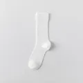 Plain white cotton mid-tube socks for women, comfortable breathable ribbed daily wear hosiery. - One Size / Pure White