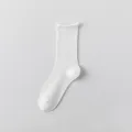 White cotton crew socks, thin ribbed summer socks for women, breathable and comfortable. - One Size / Pure White