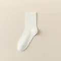 Effen witte katoenen sokken voor heren, comfortabele vrijetijdssokken in eenvoudige stijl. - Eén maat / Wit