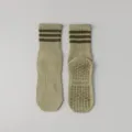 Chaussettes de yoga pour femmes en coton, mi-hautes, semelle antidérapante et rayures. - Taille unique / Vert