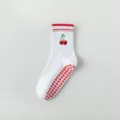 Chaussettes de Yoga Blanches Femme Broderie Cerise Antidérapant Cœur Pilates - Taille unique / Bord-côte Rouge