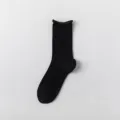 Black ribbed mid-calf socks for women, breathable thin cotton summer hosiery basic daily wear - One Size / Black