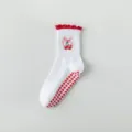 Chaussettes de yoga antidérapantes pour femmes avec broderie cerise et semelle cœur. - Taille unique / Nœud