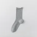 Graue gerippte Mittelsocken, lässige Baumwoll-Stricksocken für Damen Frühling Sommer. - Einheitsgröße / Dunkelgrau