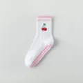 Calzini da yoga antiscivolo da donna con ricamo di ciliegie e pois rosa per il fitness. - Taglia unica / Bordo Rosa