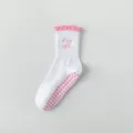 Calzini da yoga bianchi da donna con impugnature antiscivolo rosa e volant per pilates fitness - Taglia unica / Cuore