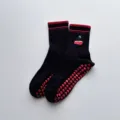 Chaussettes de Yoga Antidérapantes Cerise Noire Femme Tube Moyen Pilates Fitness Sport - Taille unique / Noir à bord-côte rouge