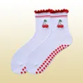 Chaussettes de yoga blanches pour femmes avec broderie cerise et picots antidérapants. - Taille unique / Blanc Volant Rouge Cerise