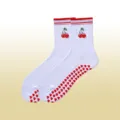 Chaussettes de yoga antidérapantes pour femmes, pilates avec broderie cerise et picots. - Taille unique / Bord-côte Rouge