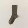 Damen braune gerippte Mittelsocken, einfarbige weiche Baumwolle gemütliche Winter Herbst Socken. - Einheitsgröße / Kaffee