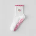 Chaussettes de yoga pour femmes anti-dérapantes, broderie d'ours mignon et volants roses. - Taille unique / Ours cœur en dentelle rose clair
