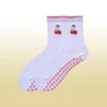Chaussettes de yoga en coton blanc avec broderie de cerises roses et semelles antidérapantes - Taille unique / Bordure Rose