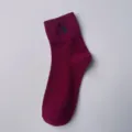 Burgundy mid tube cotton socks featuring a cute black spider embroidery, warm and cozy for autumn. - One Size (37-44) / Red