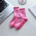 Damen rosa Yoga Socken mittelhoch mit Schleife Anti-Rutsch Sohle für Fitness und Pilates - Einheitsgröße / 6004 Rosarot