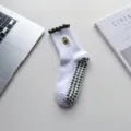 Women white non-slip grip yoga socks with cute avocado embroidery and green ruffles. - One Size / Lace - Avocado