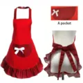 Delantal de princesa rojo lindo con volantes a rayas negras y lazo blanco detalles - 73x70 cm / Delantal lindo en rojo