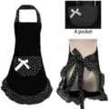 Delantal de cocina estilo coreano princesa, delantal negro y blanco con lunares lazo. - 73x70 cm / Delantal lindo en negro