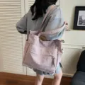 Borsa tote casual in nylon lavanda di grande capacità con tasche multiple per pendolari - Rosa