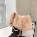 Elegante weiche plüschige Achseltasche minimalistische Kissentasche für Herbst Winter - Umhängetasche Achselkissen / Aprikose Einzelne Tasche