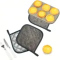 Kitchen pot holder set with heat-resistant silver cloth and soft towel fabric for baking. - Gray