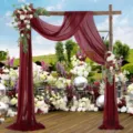 Tenda in chiffon per arco nuziale bordeaux con decorazione floreale per cerimonia - Borgogna