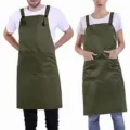 Adjustable polyester apron with multiple pockets for restaurant staff and cooking details. - Army Green
