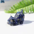 Natural crystal crushed stone resin stretching cat figurine for desktop home office decoration. - Lapis Lazuli