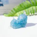 Blue crystal chip resin cat figurine, cute tail-up kitty ornament for home office desk decor. - Aquamarine