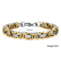 Stainless steel men's heavy link bracelet two-tone gold silver punk rock jewelry detail - Silver and Gold