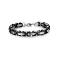 Stainless steel Byzantine chain bracelet for men, stylish black and silver metal wristband. - Silver Black