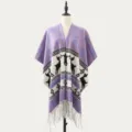 Women Winter Warm Knitted Reindeer Pattern Shawl Fashion Elegant Casual Cape Scarf - Snowfield Elk Purple