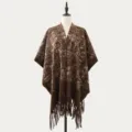 Brown knit tassel poncho shawl, vintage pattern winter warm cape for women stylish outerwear. - Ink Paisley Coffee