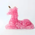 Pink Crystal Stone Unicorn Figurine Resin Gemstone Cute Animal Home Desk Decor Item - Enhanced Deep Pink