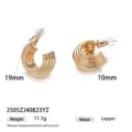 Orecchini a cerchio C multi-linea placcati in oro in metallo di rame, dimensioni 19mm e 10mm. - Linea Oro a Forma di C (2505ZJ40823YZ)