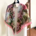 Retro floral square scarf for women, elegant lightweight sun protection shawl for summer wear. - 5