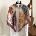 Vintage floral square scarf for women, stylish versatile 110cm summer thin sun-protection shawl. - 8