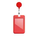 Red retractable badge reel with vertical ID card holder, durable office nurse badge clip item. - Red