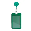 Green vertical ID card holder with retractable badge reel and clear strap for daily use - Green