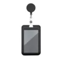 Black retractable ID badge reel with protective card holder case for office workers and nurses. - Black