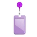 Purple vertical ID card holder with retractable badge reel and strap clip for daily work use - Purple