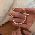 Unique irregular gold metal and pearl beaded bracelet for women, trendy chic jewelry design. - Irregular Metal Splicing Pearl Style (MY33502)